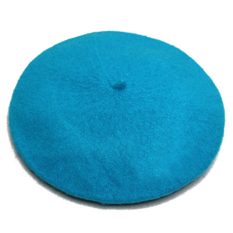 ICSTH French Beret - Wool Solid Color Womens Beanie Cap Hat (One Size, Dark Lake Blue) - Image 1